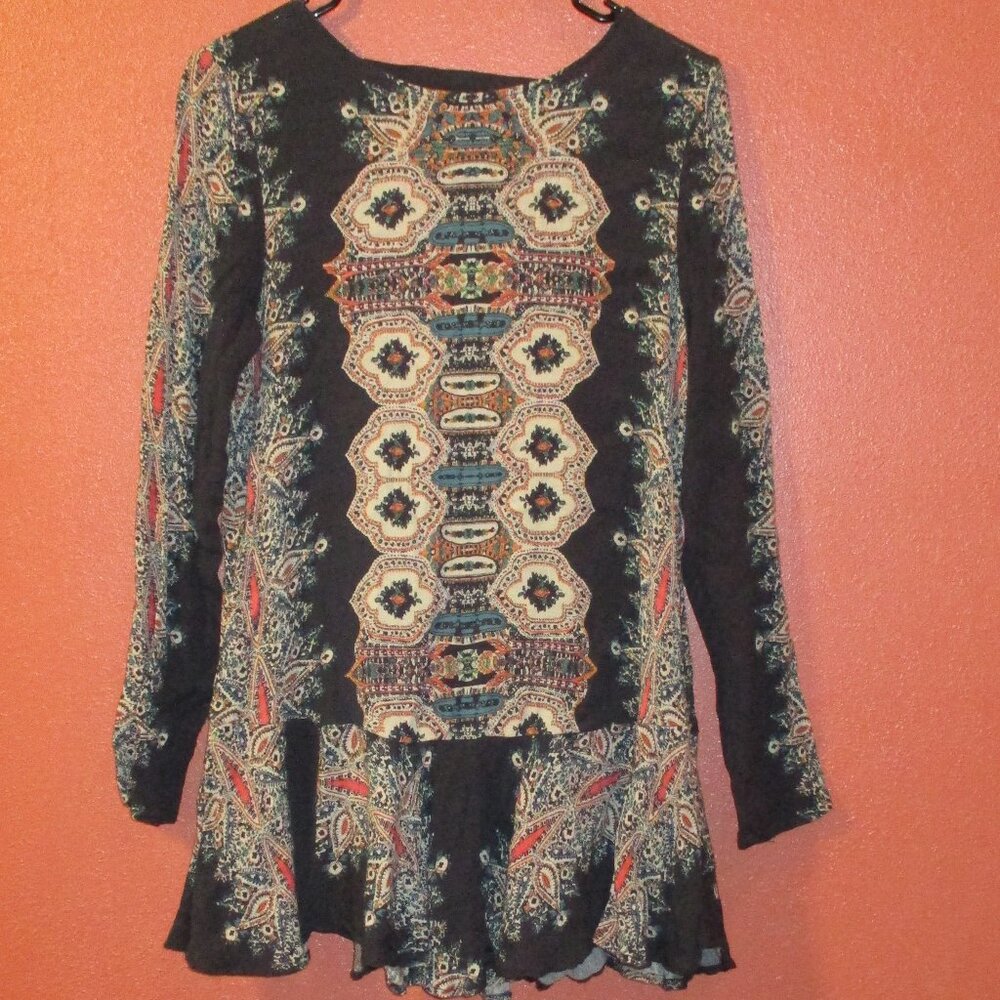 Free People Dress Woman Small Petite Black Tan Red Travel Vacation Cruise Dress